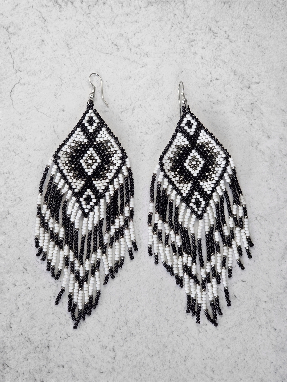 Black Southwestern Fringe Beaded Earrings Handmade Boho Jewelry Boheme - Picture 3 of 3